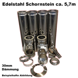 Schornstein-Set Edelstahl DN 130mm doppelwandig Länge ca. 5