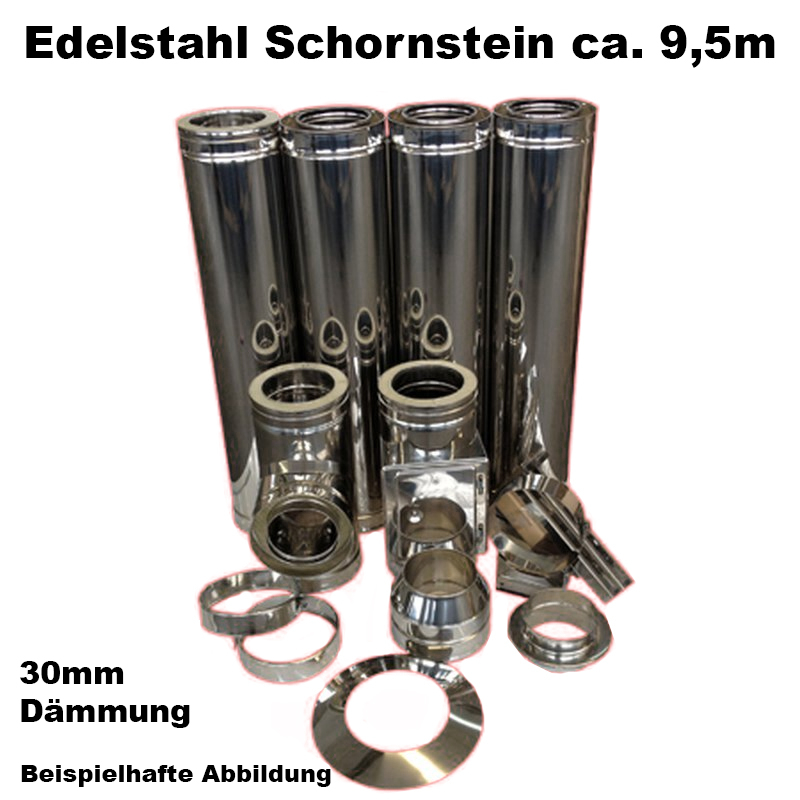 Schornstein-Set Edelstahl DN 180 mm doppelwandig Länge ca. 9